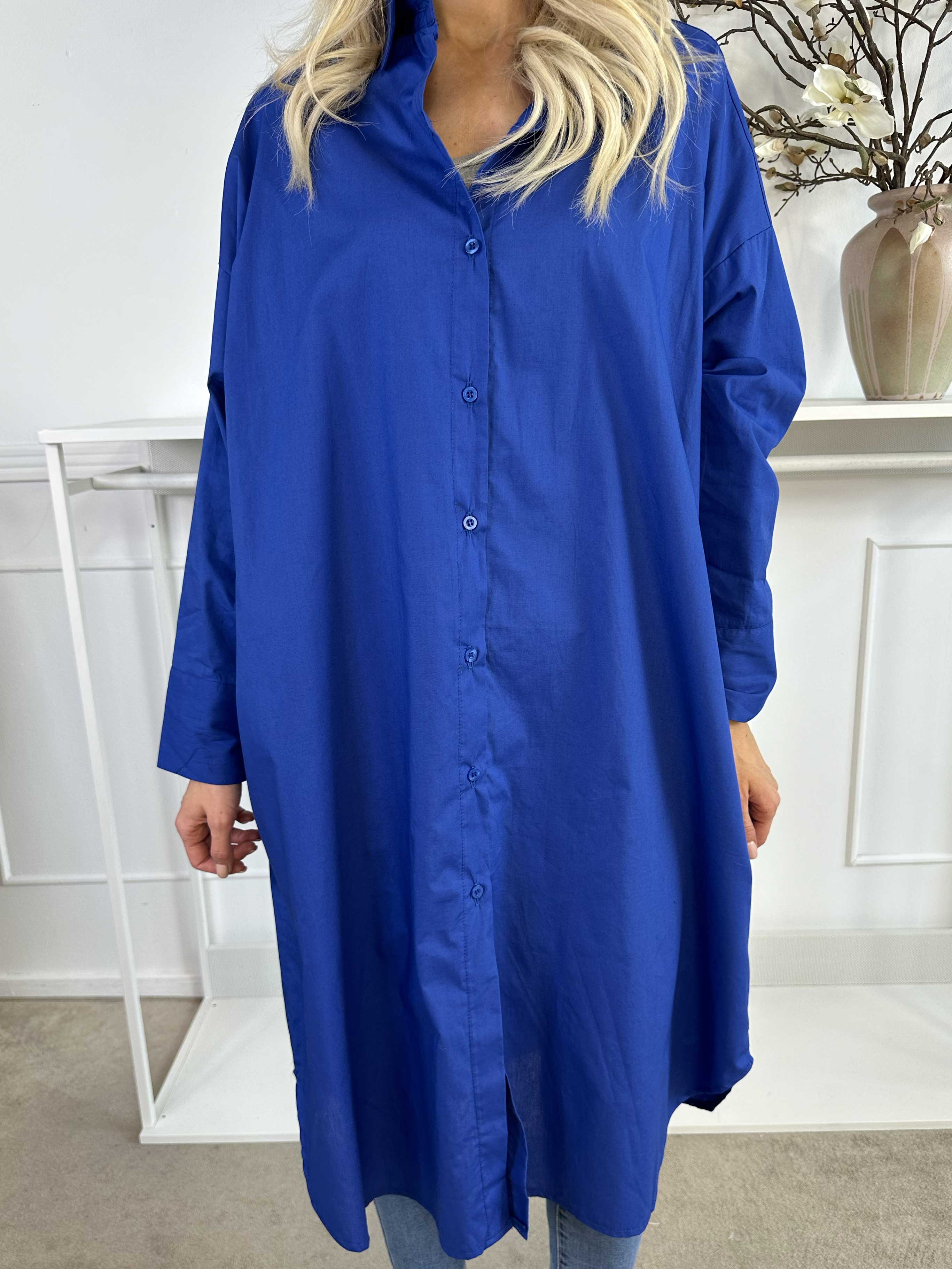 Ceylan - Lång enfärgad skjortklänning i bomull